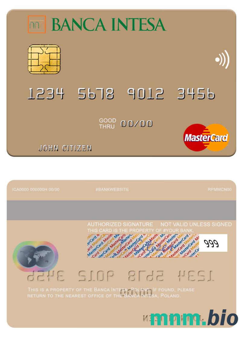 Poland Banca Intesa przykład karty mastercard w formacie PSD
